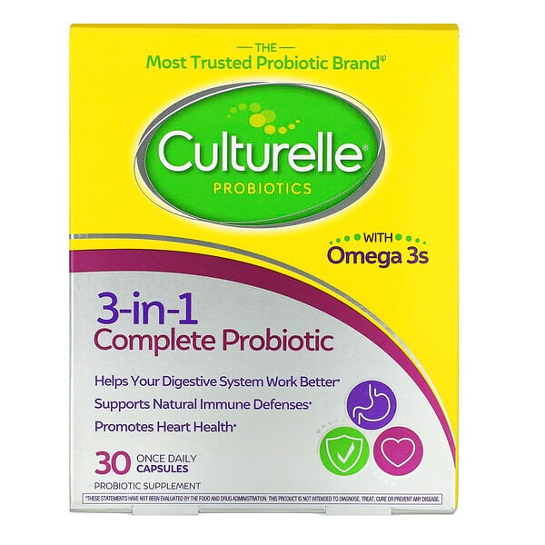 Probiotics, 3-in-1 Complete Probiotic with Omega 3s, 30 Once Daily Capsules