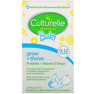 Culturelle, Probióticos, Baby, Grow + Thrive, Gotas de Probiótico + Vitamina D, 0-12 Meses, 9 ml (0,30 fl oz)