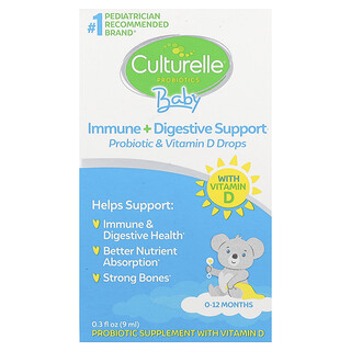 Culturelle, 孩子益生菌，机体抵抗 + 消化支持，益生菌和维生素 D 滴剂，0-12 个月，0.3 液量盎司（9 毫升）