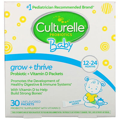 Culturelle Probiotics, Baby, Grow + Thrive, Probiotics + Vitamin D Packets, 12-24 Months, Unflavored, 30 Single Serve Packets