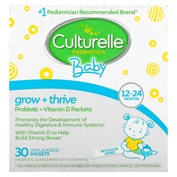 Culturelle‏, Probiotics, Baby, Grow + Thrive, Probiotics + Vitamin D Packets, 12-24 Months, Unflavored, 30 Single Serve Packets