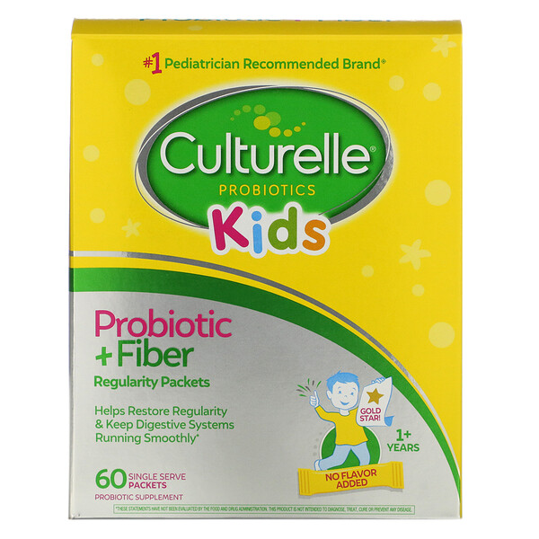 Kids, Regularity Probiotic + Fiber, 1+ Years, Unflavored, 60 Single Serve Packets