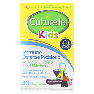 Culturelle, Niños, Probióticos, Defensa inmunitaria, Superbayas, 30 comprimidos masticables de una ingesta diaria