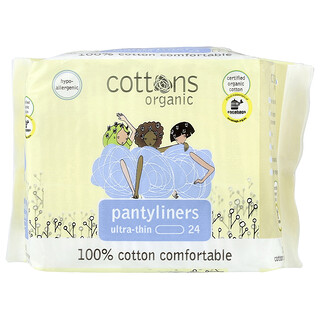 Cottons, 100% Cotton Comfortable, Pantyliners, Ultra-Thin, 24 Liners