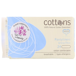 Cottons, 100% Natural Cotton Coversheet, Pantyliners, Ultra-Thin, 24 Liners отзывы
