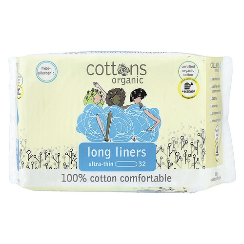 Cottons, 100 % bomull Komfortable, lange innlegg, ultratynne, 32 innlegg