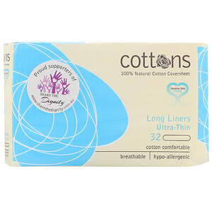 Отзывы о Cottons, 100% Natural Cotton Coversheet, Long Liners, Ultra-Thin, 32 Liners