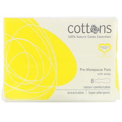 Купить Cottons Прокладки для пре-менопаузы с крылышками и покрывающим слоем из 100% чистого хлопка, 8 шт.