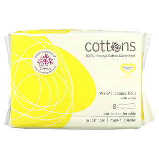 Cottons, 全天然棉質覆蓋層，護翼更年前期護墊，8 片