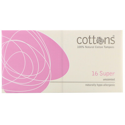 

Cottons Тампоны из 100% чистого хлопка, Super, без запаха, 16 штук