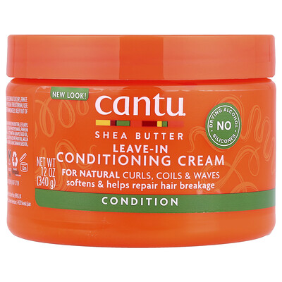 Cantu, Manteca de karité, Crema acondicionadora sin enjuague, Para rizos, bucles y ondas naturales, 340 g (12 oz)