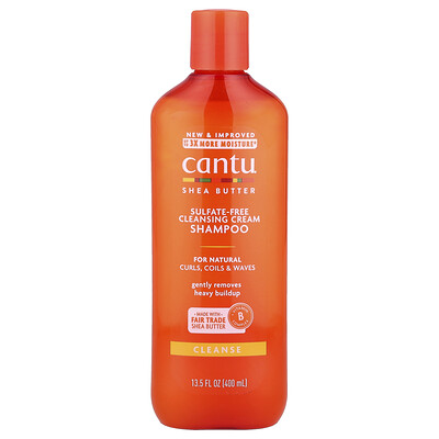 Cantu, Manteca de karité, Champú en crema de limpieza sin sulfatos, Para rizos, bucles y ondas naturales, 400 ml (13,5 oz. líq.)
