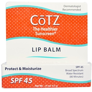 Cotz, Бальзам для губ, фактор защиты SPF 45, 0,14 унции (4,5 г)