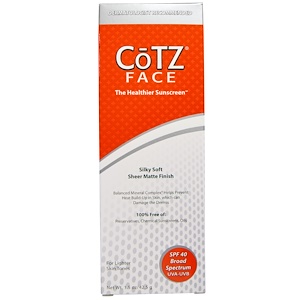 Cotz, Солнцезащитный крем для лица, шелковистый мягкий, создающий матовую поверхность, фактор защиты SPF 40, 1,5 унции (42,5 г)