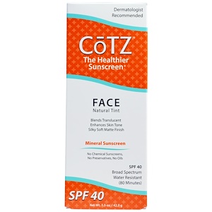 Cotz, Природный тонирующий солнцезащитный крем для лица, фактор защиты SPF 40, 1,5 унции (42,5 г)