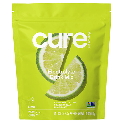 Cure Hydration, Hydrating Electrolyte Mix, feuchtigkeitsspendender Elektrolyt-Mix, Limette, 14 Päckchen, je 8,3 g (0,29 oz.)
