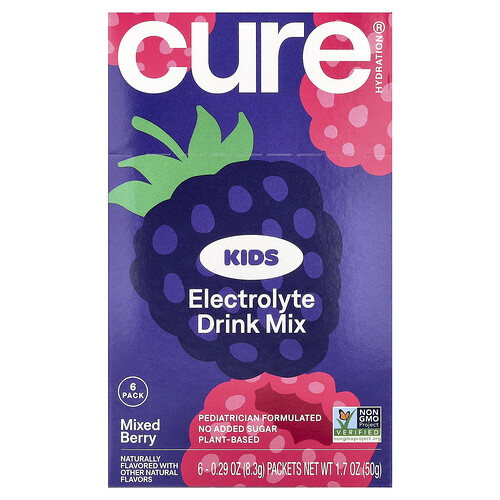 Cure Hydration, Kids, Miscela per bevande elettrolitiche, frutti di bosco misti, 6 bustine, 8,3 g ciascuna