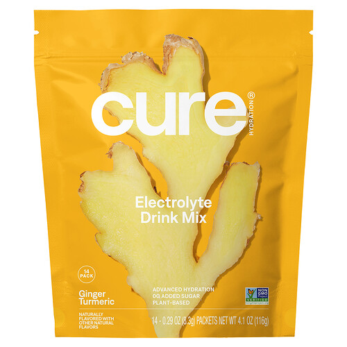 Cure Hydration Hydrating Electrolyte Mix, Ginger Turmeric, 14 Packets, 0.29 oz (8.3 g) Each