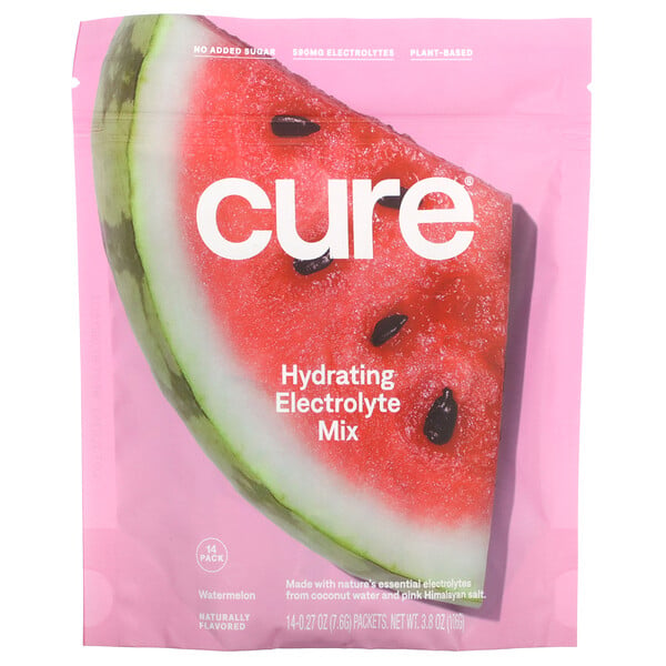 Cure Hydration, Hydrating Electrolyte Mix, Watermelon, 14 Packets, 0.27 ...