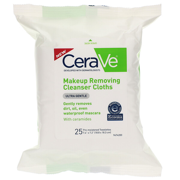 CeraVe‏, מטליות להסרת איפור, עדינות במיוחד, 25 מטליות לחות