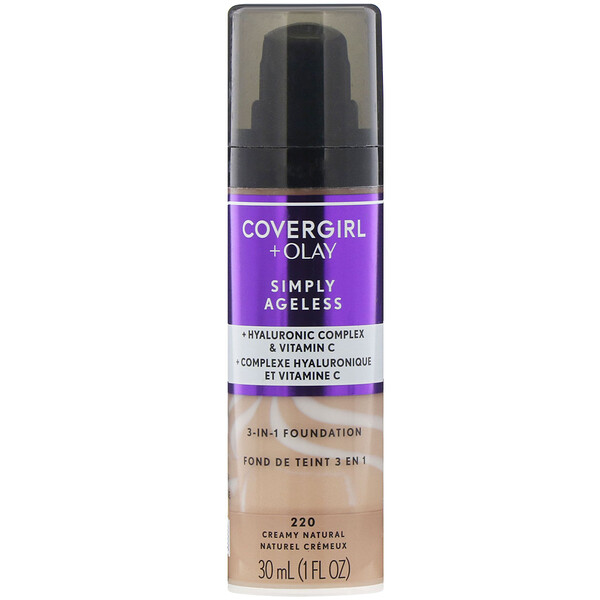 Covergirl, Olay Simply Ageless, 3in1 Foundation, 220 Creamy Natural