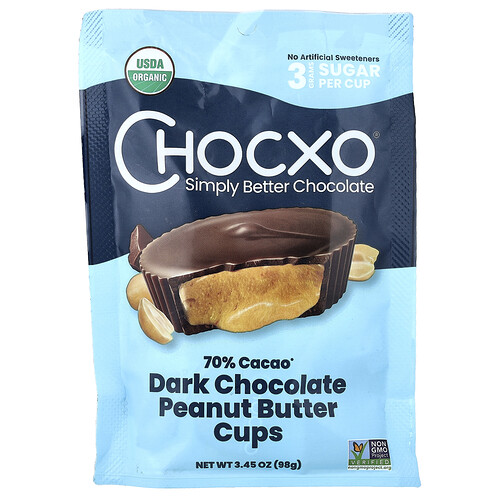 Chocxo, Organic Dark Chocolate Peanut Butter Cups, 7 Cups, 0.5 oz (14 g) Each