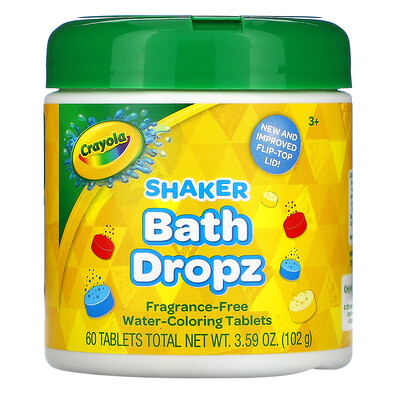 Crayola Shaker Bath Dropz, для детей старше 3 лет, без отдушек, 60 таблеток, 102 г (3,59 унции)