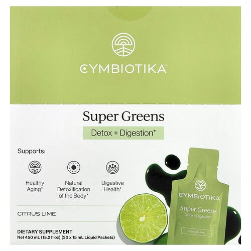 Cymbiotika, Super Greens, Citrus Lime, 30 Flüssigbeutel, je 15 ml