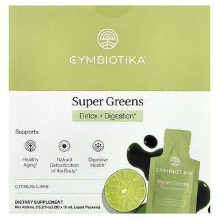 Cymbiotika, 超級綠葉蔬菜，含葉綠素、柑橘酸橙，30 袋，每袋 15 毫升