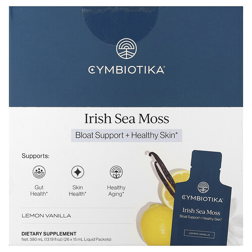 Cymbiotika, Irish Sea Moss, irisches Seemoos, Zitrone-Vanille, 26 Flüssigkeitspäckchen, je 15 ml (0,5 fl. oz.).