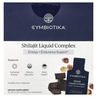 Cymbiotika, Complejo líquido de shilajit, Avellana y cacao, 26 sobres líquidos, 10 ml (0,3 oz. líq.) cada uno