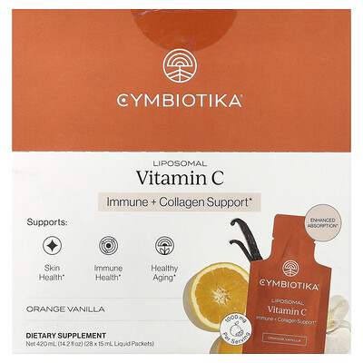 Cymbiotika, Vitamina C liposomal, Naranja y vainilla, 28 sobres, 15 ml (0,5 oz. líq.) cada uno