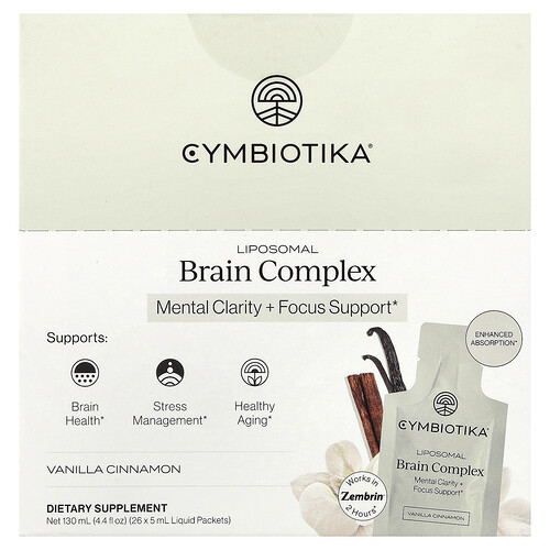 Cymbiotika, Liposomal Brain Complex, Gehirnkomplex, Vanille-Zimt, 26 Flüssigkeitspäckchen, je 5 ml (0,17 fl. oz.).