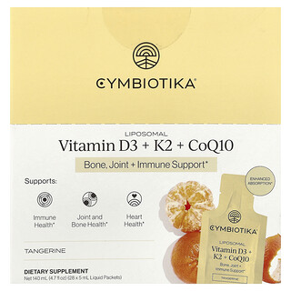 Cymbiotika, Liposomal Vitamin D3 + K2 + CoQ10, Tangerine, 28 Liquid Packets, 5 ml (0.17 fl oz) Each