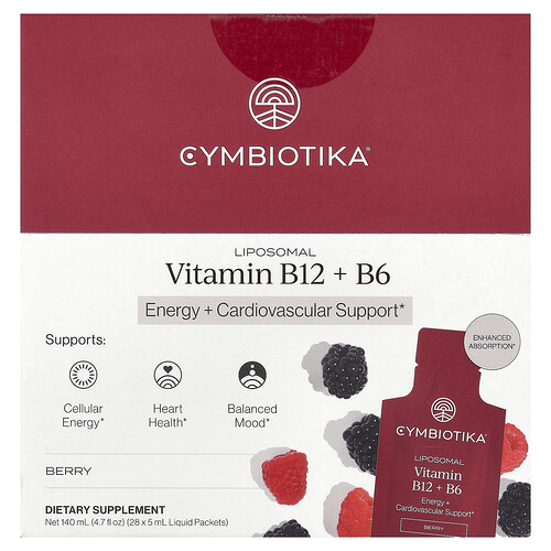 Cymbiotika, Liposomal Vitamin B12 + B6, liposomales Vitamin B12 + B6, Beere, 28 Flüssigpäckchen, je 5 ml (0,17 fl. oz.).