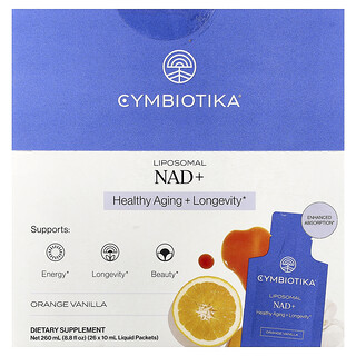 Cymbiotika, NAD+ lipozomală, portocală, vanilie, 26 de pliculețe, 10 ml fiecare