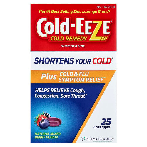 Cold Eeze, Cold Remedy, Homeopathic Plus Cold & Flu Symptom Relief, Natural Mixed Berry, 25 Lozenges