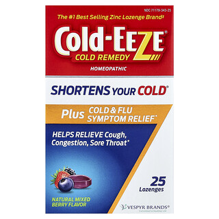 Cold Eeze, Cold Remedy, Homeopathic Plus Cold & Flu Symptom Relief, Natural Mixed Berry, 25 Lozenges