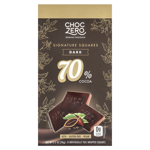 ChocZero, Signature Squares, dunkle Schokolade, 70% Kakao, 8 Quadrate, 90 g (3,2 oz.)