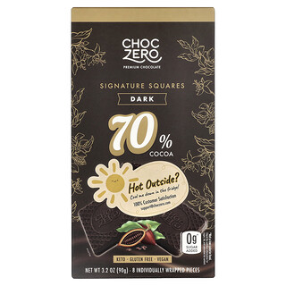 ChocZero, Signature Squares, Dark Chocolate, 70% Cocoa, 8 Individually Wrapped Pieces, 3.2 oz (90 g)