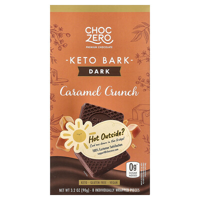 ChocZero, Keto Bark, Chocolate negro, Caramelo crujiente, 8 minibarritas, 90 g (3,2 oz)