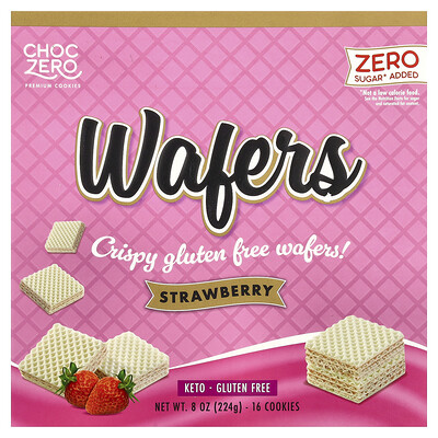 Product Image for ChocZero, Premium Cookies, Wafers, Strawberry, 16 Cookies, 8 oz (224 g)