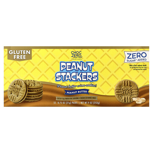 ChocZero, Peanut Stackers, Erdnussbutter, 12 Packungen, je 21 g