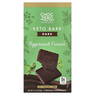 ChocZero, Keto Bark, Dark Chocolate, Peppermint Crunch, 8 Mini Bars, 3.2 oz (90 g)
