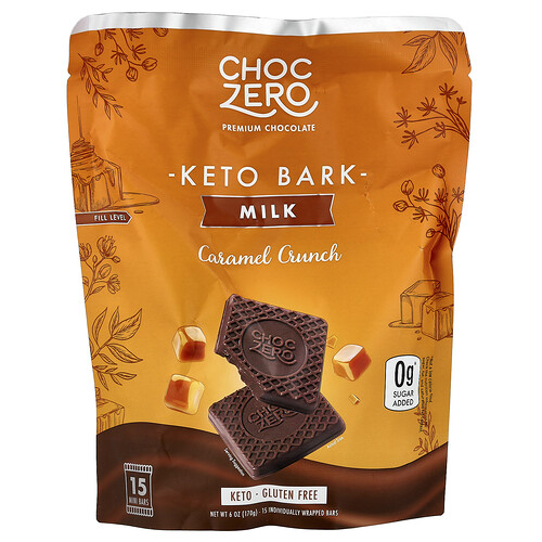 ChocZero, Keto Bark, Milk Chocolate, Milchschokolade, Karamell-Crunch, 15 Miniriegel, 170 g (6 oz.)