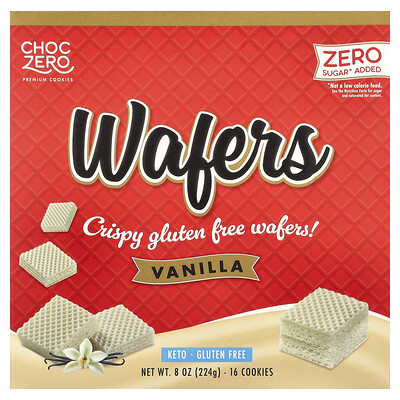 Product Image for ChocZero, Premium Cookies, Wafers, Vanilla, 16 Cookies, 8 oz (224 g)