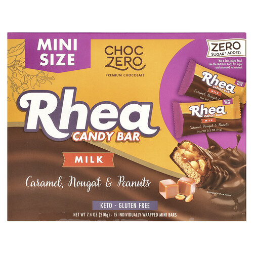 ChocZero, Rhea Candy Bar, Milch, Karamell, Nougat und Erdnüsse, 15 Mini-Riegel, je 14 g (0,5 oz.).