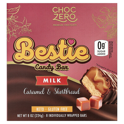 Product Image for ChocZero, Bestie Candy Bar, Milk, Caramel & Shortbread, 8 Individually Wrapped Bars, 1 oz (28 g) Each