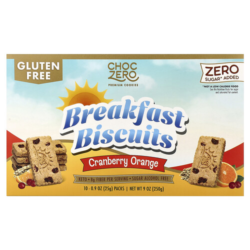 ChocZero, Frühstückskekse, Cranberry-Orange, 10 Packungen, je 25 g