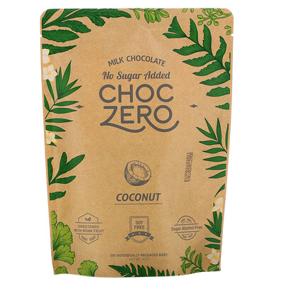 ChocZero Milk Chocolate, Coconut, 6 Bars, 1 oz Each